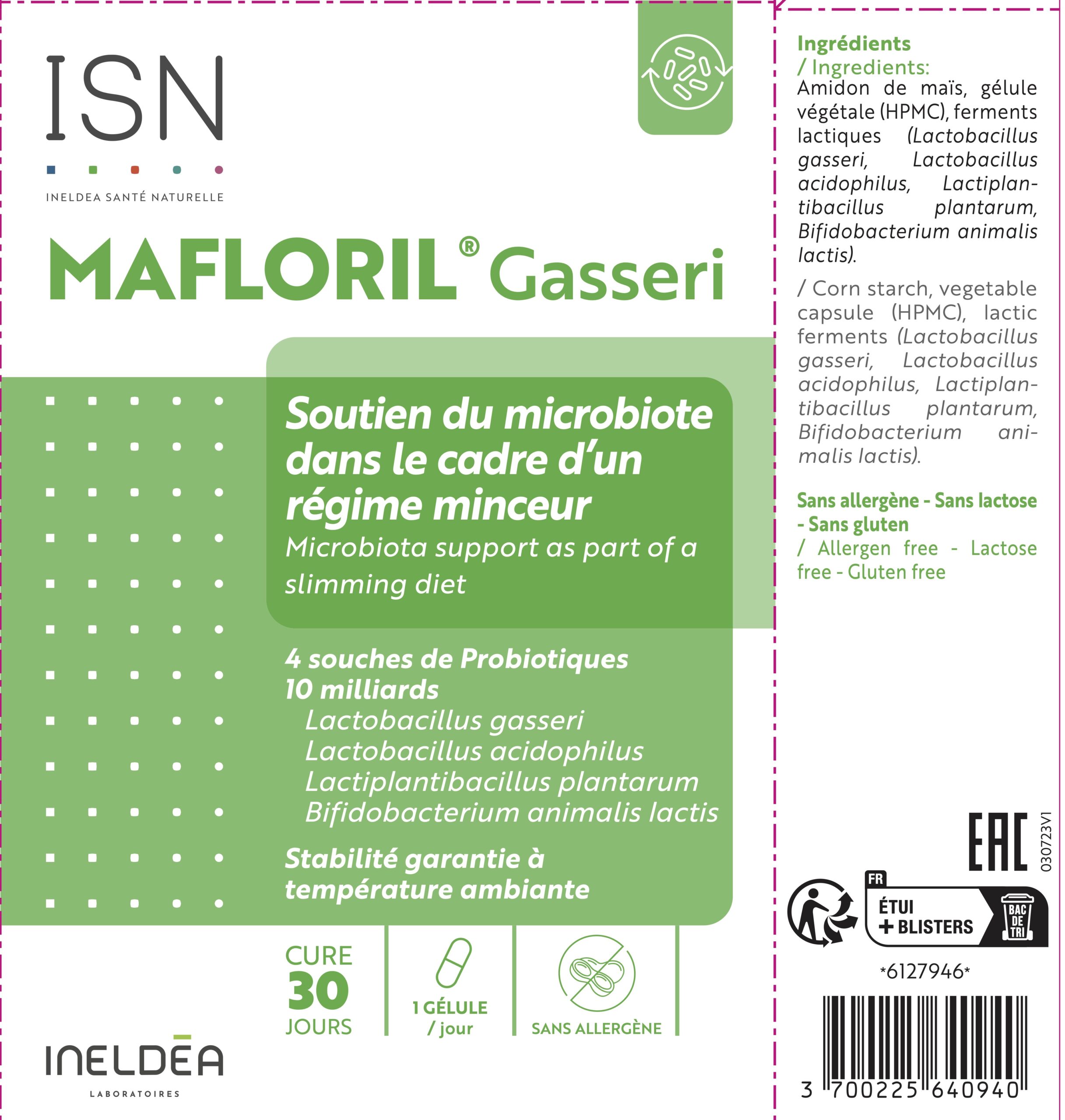 Mafloril Gasseri, 4 tulpini probiotice, pierdere in greutate, 30cp